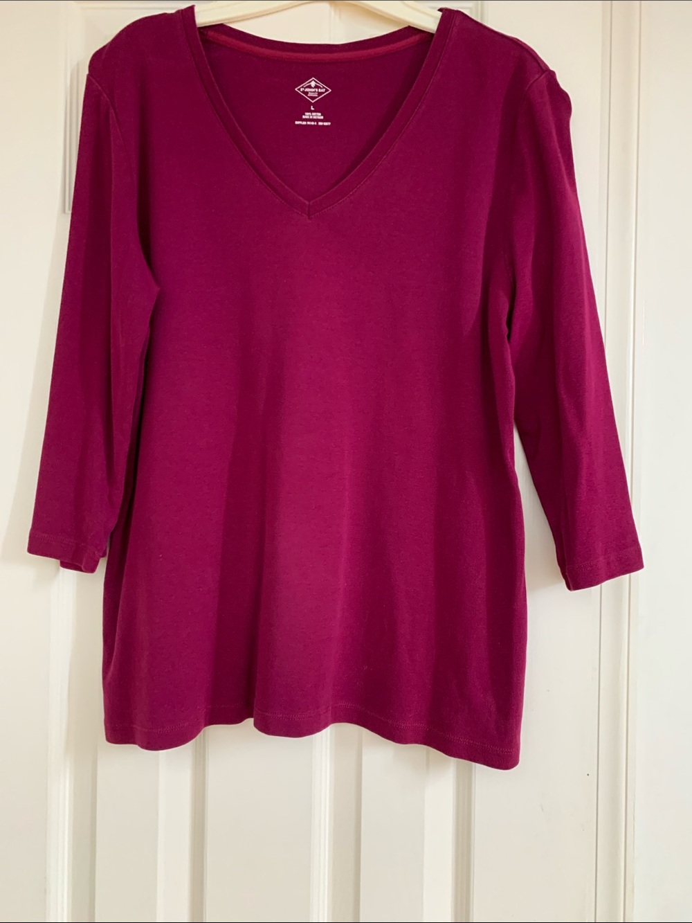 St. John's Bay Women's V-Neck Long Sleeve Top - Fuchsia